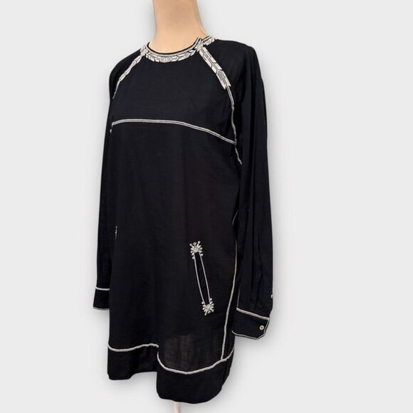 Isabel Marant Etoile Embroidered Top Tunic 36 Fr 6 US Black Cream Cotton Embroid - Picture 1 of 9